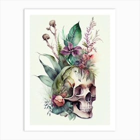 Skull With Watercolor Effects 1 Botanical Art Print