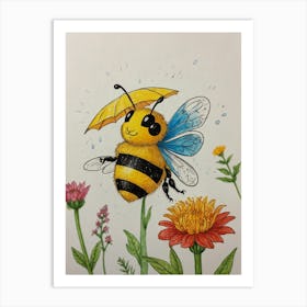 Bee With Umbrella 2 Art Print