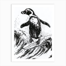 African Penguin Surfing Waves 1 Art Print