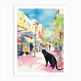 Food Market With Cats In Ibiza 1 Watercolour Art Print