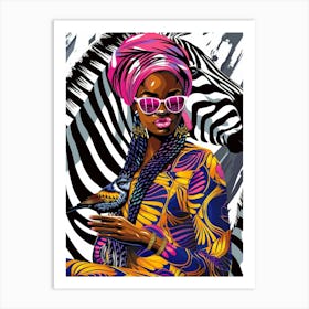 African Woman With Zebra 2 Art Print