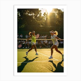 Tennis Match Captured In Natural Light Dynamic Action Shot Players Poised Mid Strike Sun Casting (1) Art Print