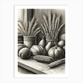 Pencil Drawing - Fruit And Vegetables By Julia Art Print