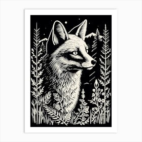 Fox In The Forest Linocut Illustration 23  Art Print