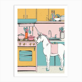 Unicorn In The Kitchen Pastel Illustration 1 Art Print