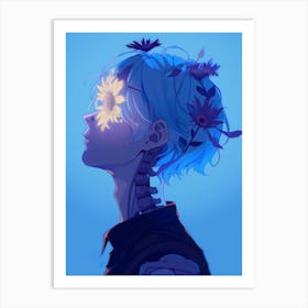 Girl With Flowers On Her Head 6 Art Print