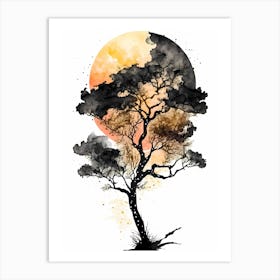 watercolor tree in the sunset Art Print