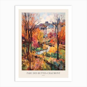 Autumn City Park Painting Parc Des Buttes Chaumont Paris France 4 Poster Art Print