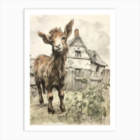 Storybook Animal Watercolour Goat 1 Art Print