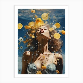 portrait of a woman surrounded by lemons surrealism 1 Art Print