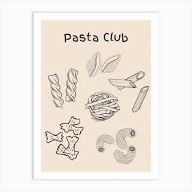 Pasta Club Poster B&W Art Print