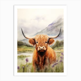 Watercolour Portrait Of A Highland Cow 3 Art Print