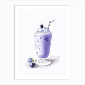 Blueberry Milkshake Dairy Food Pencil Illustration 2 Art Print