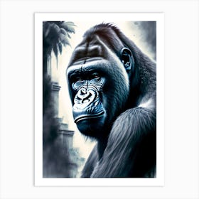 Gorilla With Graffiti Background Gorillas Greyscale Sketch 2 Art Print
