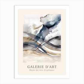 Galerie D'Art Abstract Watercolour Marble Blue And Grey 3 Art Print