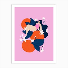 Girl And Mandarins Art Print