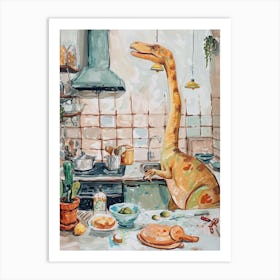 Dinosaur Cooking In The Kitchen Painting 4 Art Print