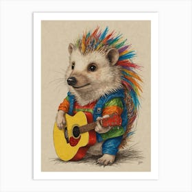 Hedgehog Playing Guitar 20 Art Print