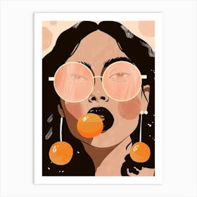 Illustration Of A Woman Eating Oranges Art Print