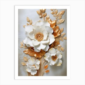 Gold And White Flowers Art Print