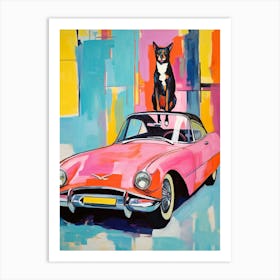 Chevrolet Corvette Vintage Car With A Dog, Matisse Style Painting 0 Art Print