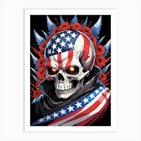 American Flag Floral Face Evil Death Skull (18) Art Print