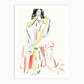 Woman Resting Her Chin On Her Hand Light Art Print