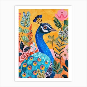 Folk Colourful Peacock 2 Art Print