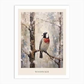 Vintage Winter Animal Painting Poster Woodpecker 3 Art Print