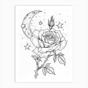Rose With A Moon Line Drawing 3 Art Print