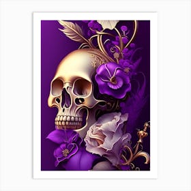 Skull With Steampunk 1 Details Purple Vintage Floral Art Print