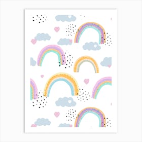 Rainbows Hearts Clouds Art Print
