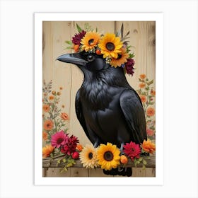 Regal Crow With A Floral Crown Art Print (2) Art Print