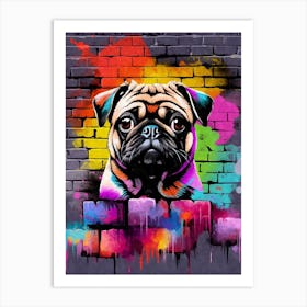 Aesthetic Pug Dog Puppy Brick Wall Graffiti Artwork Art Print