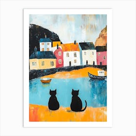 Irish Fishing Village With Cats 3 Art Print