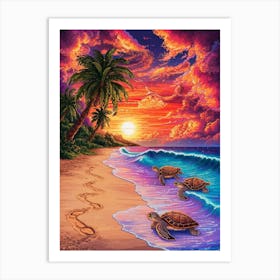 Turtles On The Beach Art Print