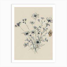 Wildflowers Line Art Minimalist Art Print