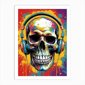 Skull With Headphones Pop Art (12) Art Print