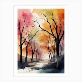 Watercolor Of Trees 2 Art Print