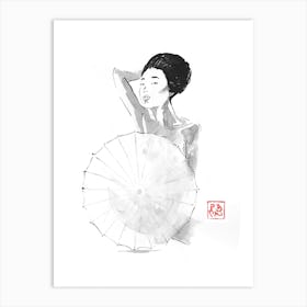 Geisha Behind Umbrella Art Print
