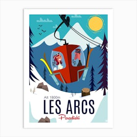 Les Arcs Cable Car Poster Blue & White Art Print