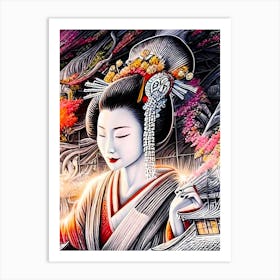 Japan Traditional Geisha Illustration By Ad 65 Art Print