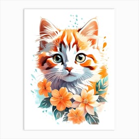 Orange Cat With Flowers 1 Art Print