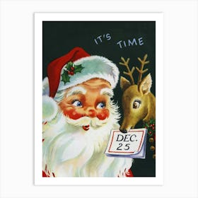 Christmas Seasons, Santa And A Deer Art Print