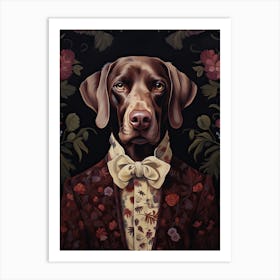 Dog Portrait With Rustic Flowers 2 Art Print