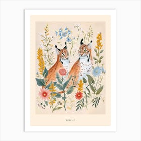 Folksy Floral Animal Drawing Bobcat 4 Poster Art Print