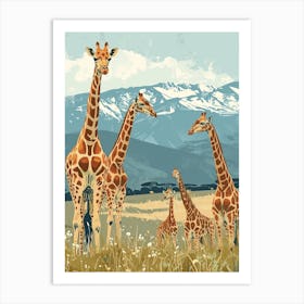 Herd Of Giraffes In The Wild Modern Illustration 3 Art Print