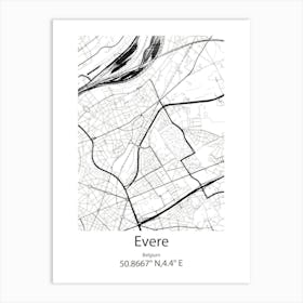 Evere,Belgium Minimalist Map Art Print