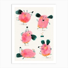 Dancing Pink Dogs Art Print