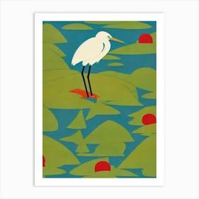 Egret Midcentury Illustration Bird Art Print